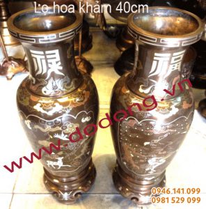 Đôi lọ hoa đồng đỏ khảm ngũ sắc 42cm Đôi lọ khảm ngũ sắc