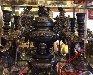 Bộ đồ thờ đồng hun dapha số 2 đúc 2d đồ đồng hun màu