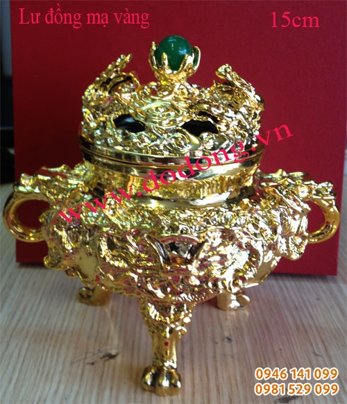 Lư hương đỉnh đồng xông trầm mạ vàng- Lư đồng nhỏ