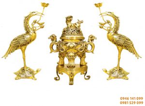 Bộ đỉnh đồng đúc nổi khối cao 45cm đỉnh đồng đúc nổi