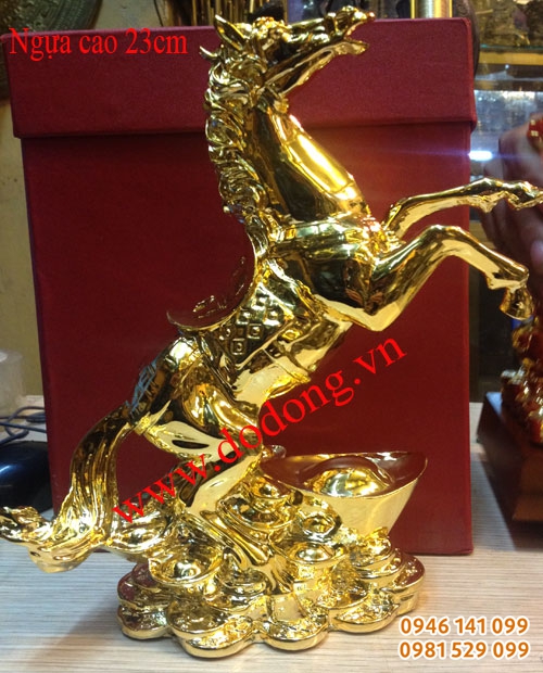Ngựa đứng tiền ngựa mạ vàng 23cm