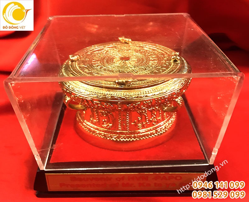 Trống đồng đúc mạ vàng 7cm, quà tặng trống nhỏ