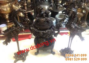Bộ đỉnh đồng, tam sự đỉnh hạc 65cm 3d