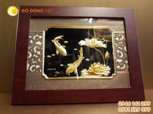 Tranh đồng cá chép mạ vàng 24k