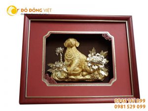 Quà tặng khách nước ngoài, tranh linh vật tuổi tuất dát vàng 9999