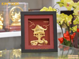 Tranh chùa một cột dát vàng 24k- quà tặng văn hóa Việt Nam