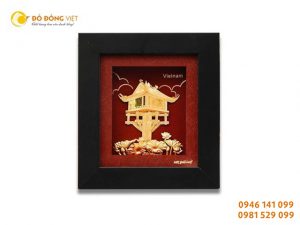 Tranh chùa một cột dát vàng lá 9999 quà tặng khách nước ngoài ý nghĩa