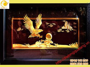 Tranh đại bàng tung cánh vàng lá 24k, tranh đại vàng 69x103cm