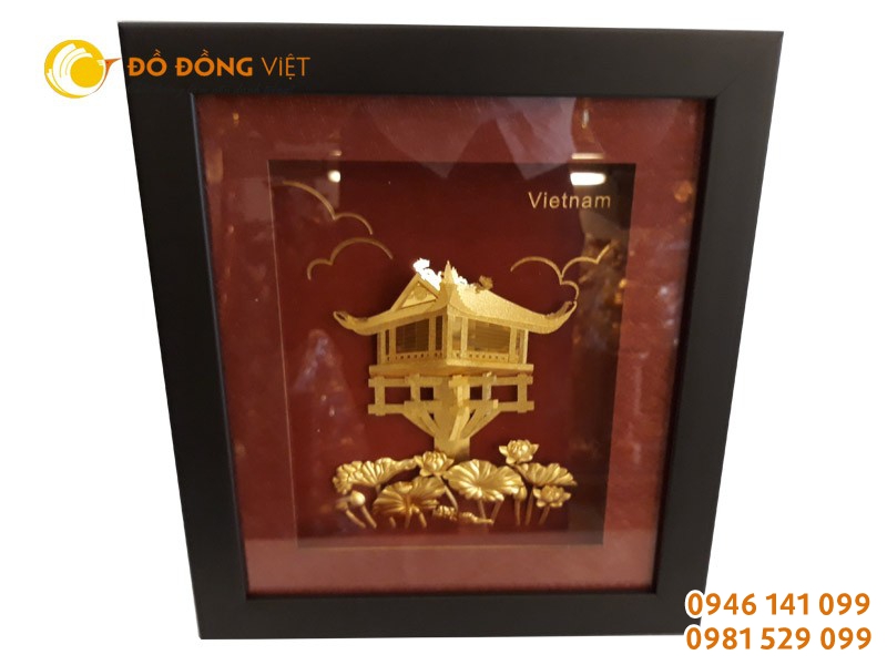 Tranh chùa một cột, quà tặng lưu niệm tranh đồng chùa một cột dát vàng