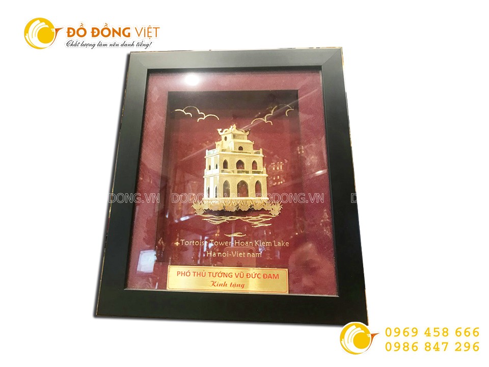 Tranh khung cảnh Hồ Gươm vàng lá 3d tinh xảo