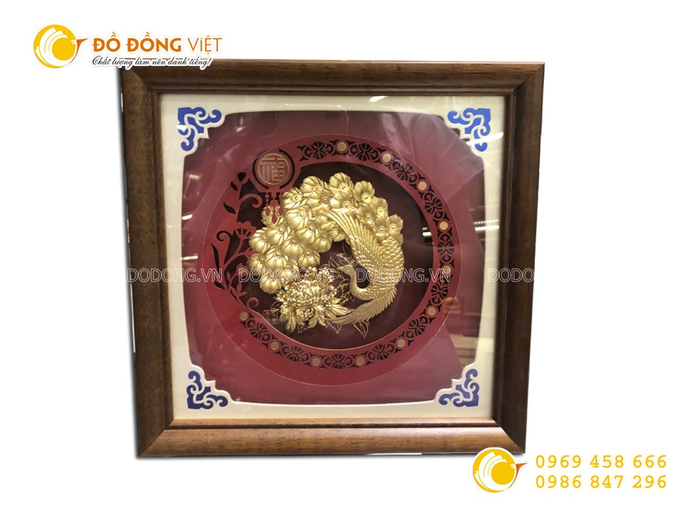 Tranh chim công hoa mẫu đơn
