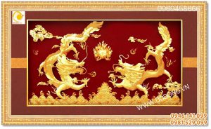 Tranh song long trầu nguyệt vàng 24k khung 1,8x3m