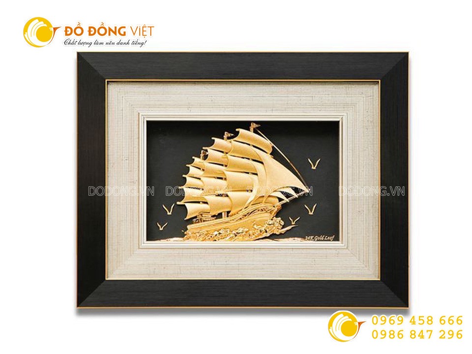 Qùa tặng tranh thuyền buồm 20x30cm dát vàng 24 k