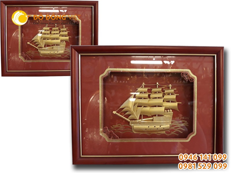 Tranh đồng quà tặng, tranh thuận buồm xuôi gió mạ vàng 24K