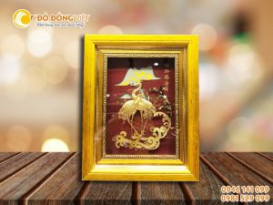 Tranh vàng tùng hạc trường xuân, quà tặng tranh vàng 24k