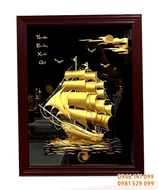 Tranh thuyền buồm vàng lá 24k cao cấp