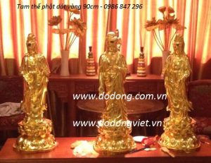 Tượng đồng tây phương tam thánh thếp vàng 24k