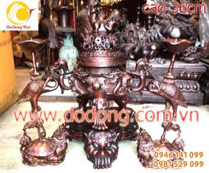Đỉnh đồng song long 35cm đúc nổi