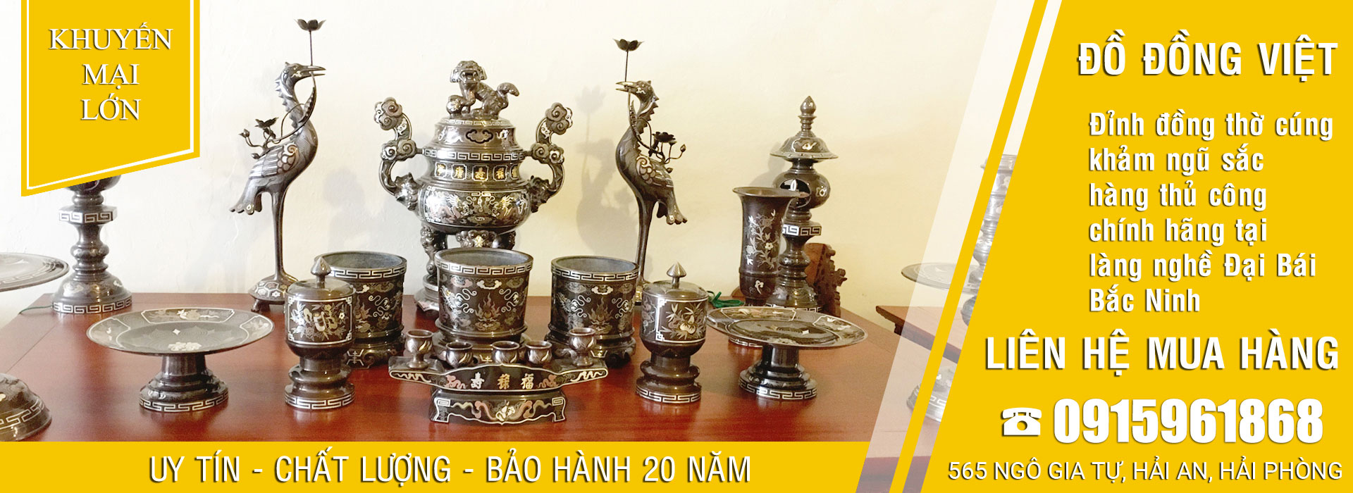 đỉnh đồng thờ cúng khảm ngũ sắc thủ công, làng nghề đại bái bắc ninh