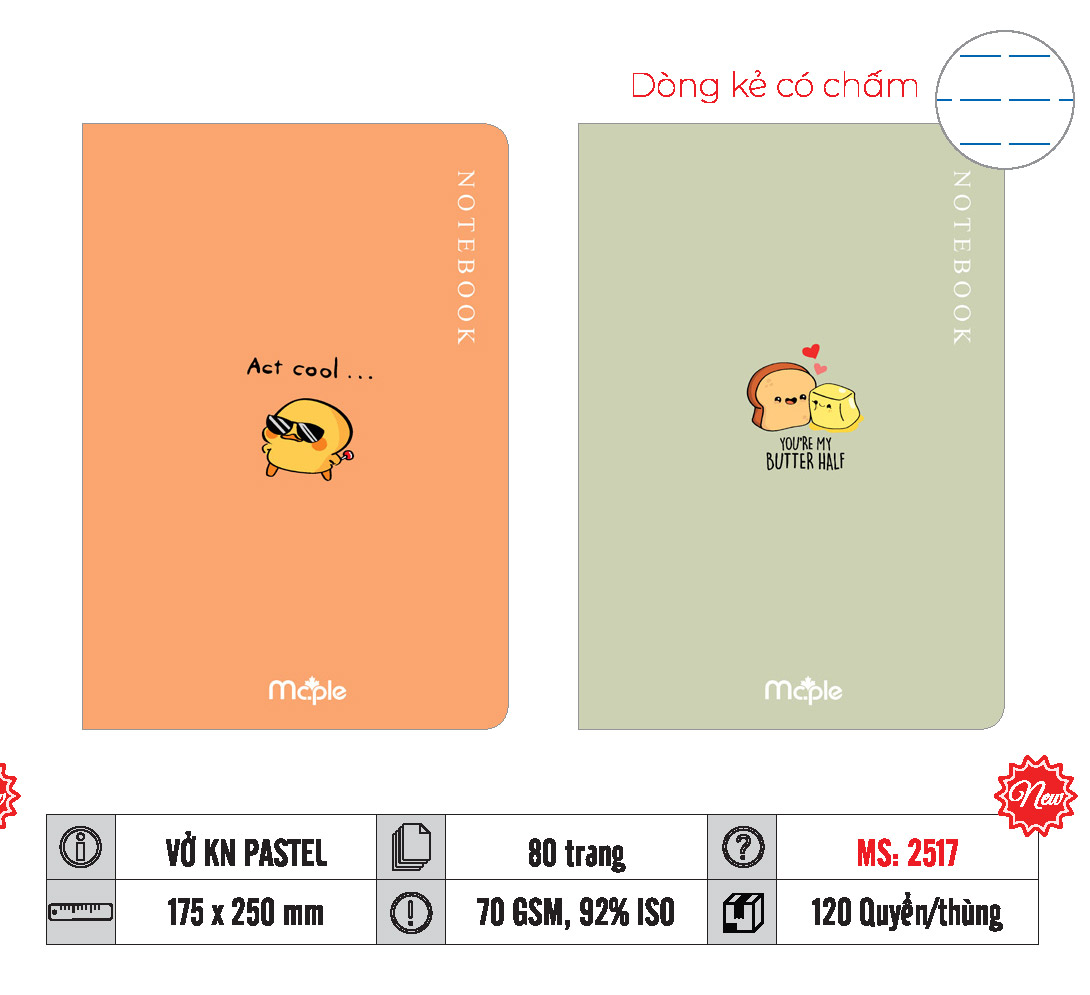 VỞ KẺ NGANG PASTEL MC.PLE 80 TRANG, 70GSM MS 2511/2512/2516/2517/2520/2521 - Ảnh 4