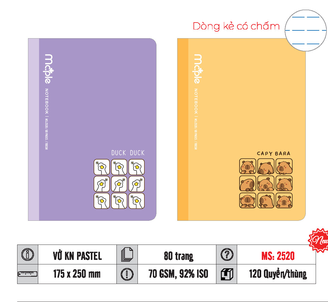 VỞ KẺ NGANG PASTEL MC.PLE 80 TRANG, 70GSM MS 2511/2512/2516/2517/2520/2521 - Ảnh 5