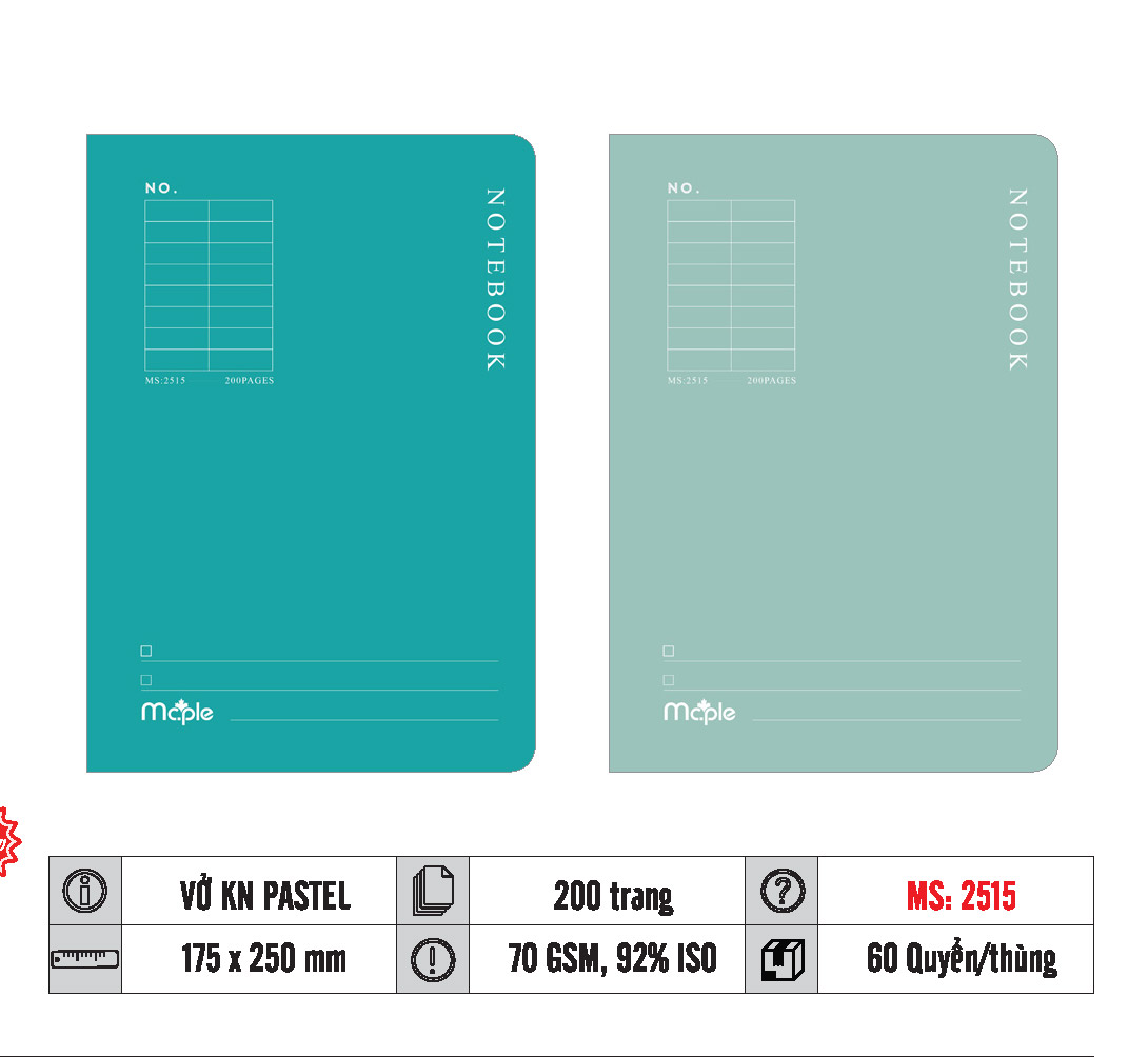 VỞ KẺ NGANG PASTEL MC.PLE 200 TRANG, 70GSM MS 2523/2515/2519/2509/2510 - Ảnh 5