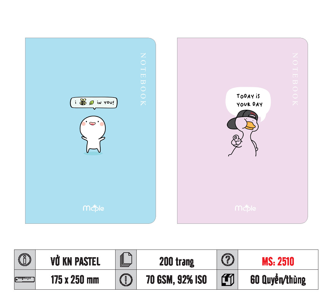 VỞ KẺ NGANG PASTEL MC.PLE 200 TRANG, 70GSM MS 2523/2515/2519/2509/2510 - Ảnh 2