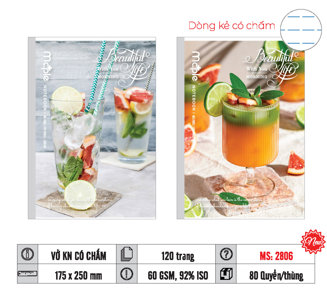 VỞ KẺ NGANG MC.PLE 120 TRANG, 70GSM MS 2071/2078/2075/2483/2484/2485 - Ảnh 2
