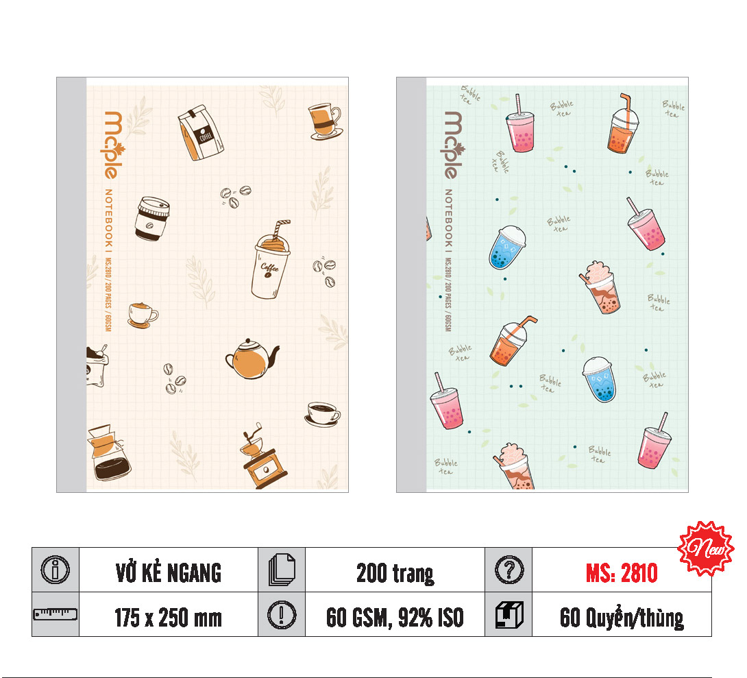 VỞ KẺ NGANG MC.PLE 200 TRANG, 70GSM MS 2817/2818/2809/2810