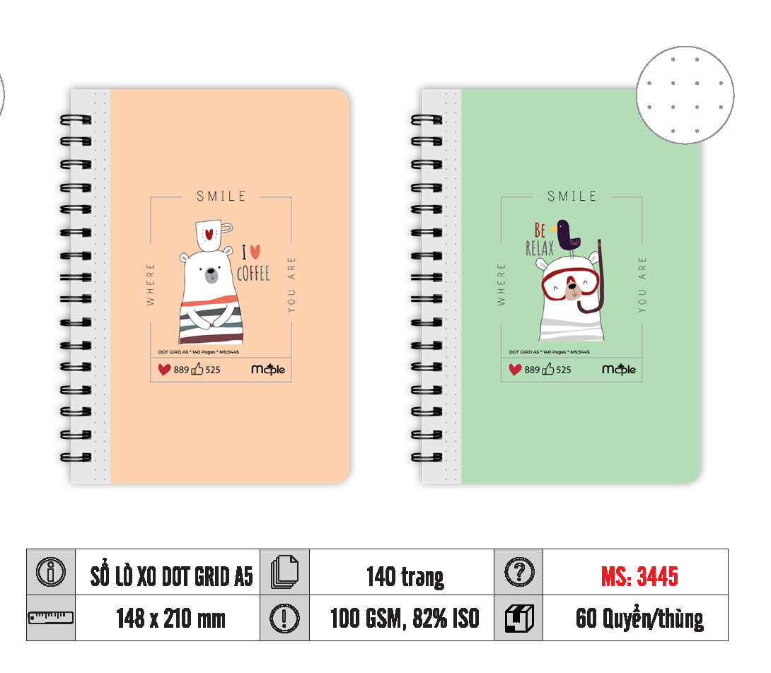 SỔ LÒ XO DOT GRID A5 MC.PLE MS 3445